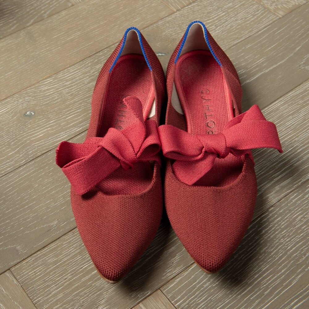 ROTHY’S Shoes Mary Jane Bow Tie Point Toe Flats Red US W8.5 - Picture 4 of 12